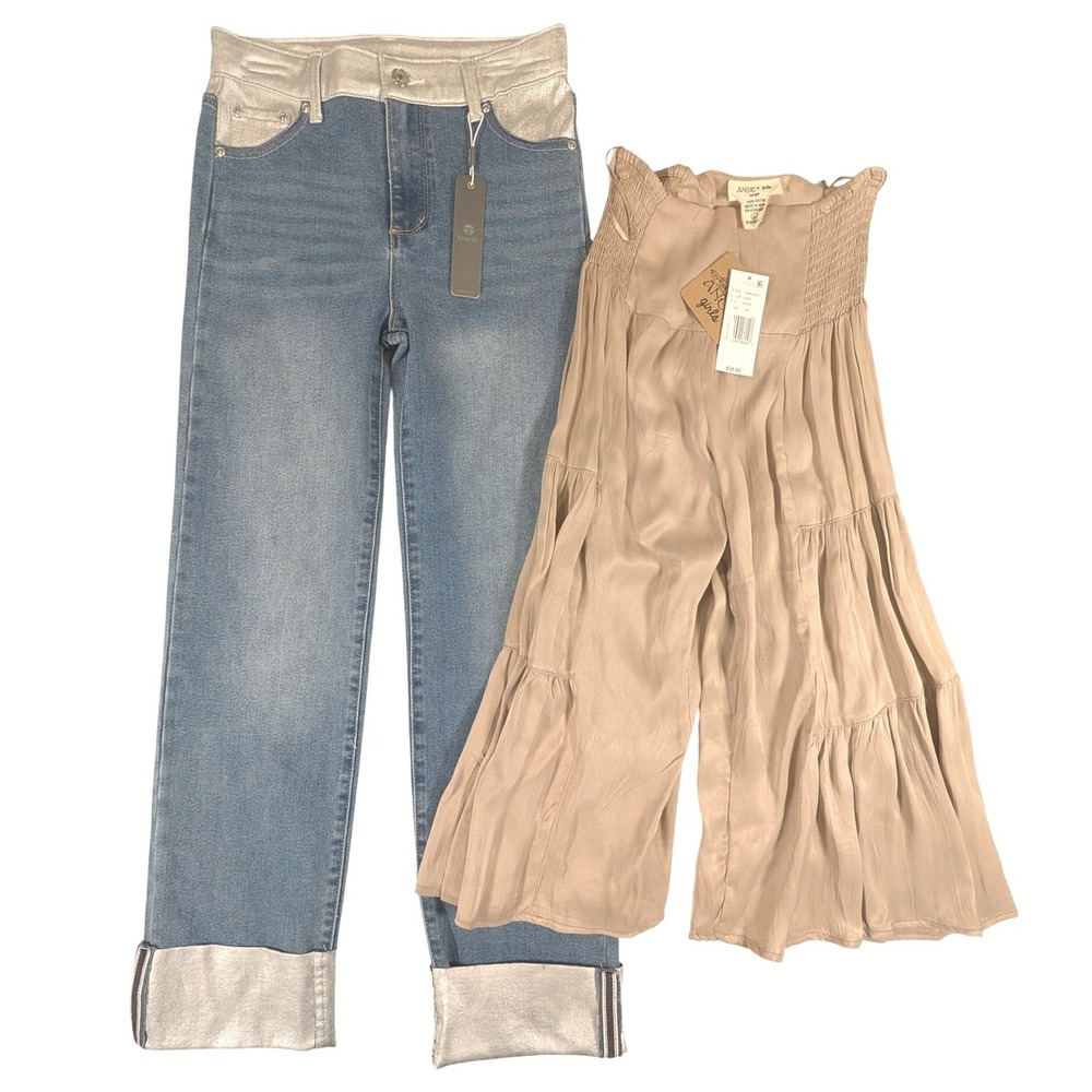 Lot Tractr Metallic Jeans & Angie Satin Tiered Palazzo Pants Bundle Girls Large